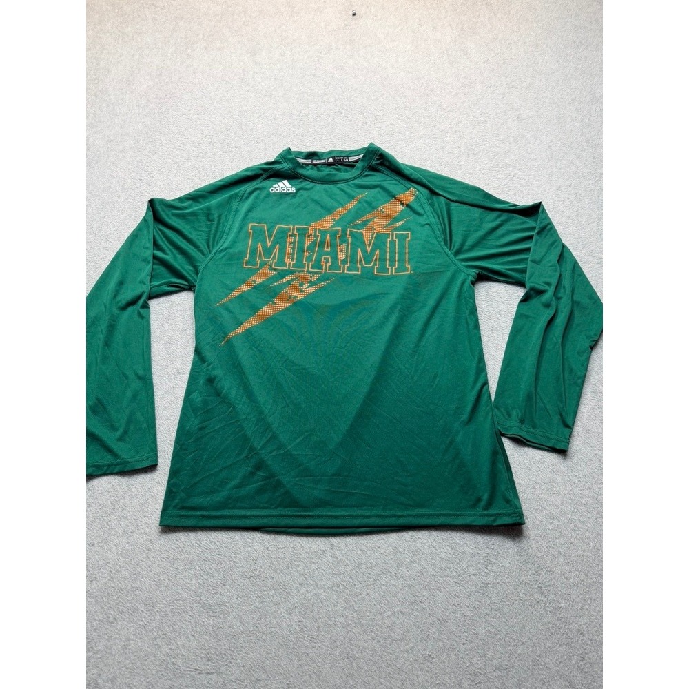 Adidas Miami Hurricanes Mens Large Green Long Sleeve Performance Graphic Shirt